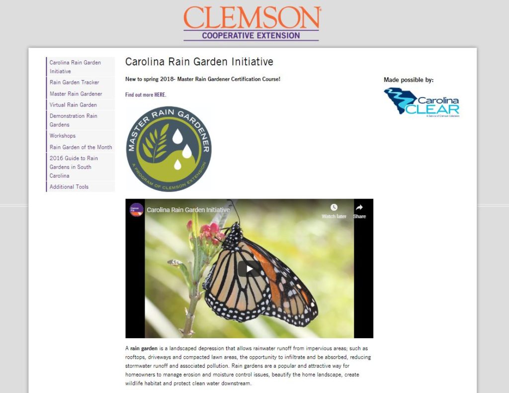 Screenshot of Carolina Rain Garden Initiative