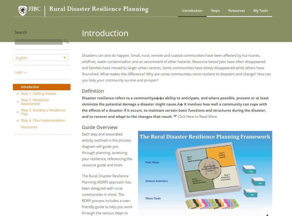 Screenshot of Rural Disaster Resilience Planning