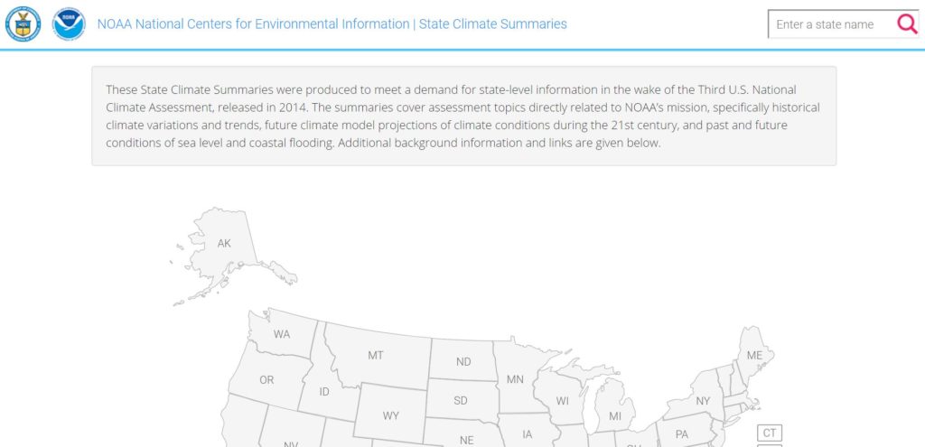 Screenshot of State Climate Summaries