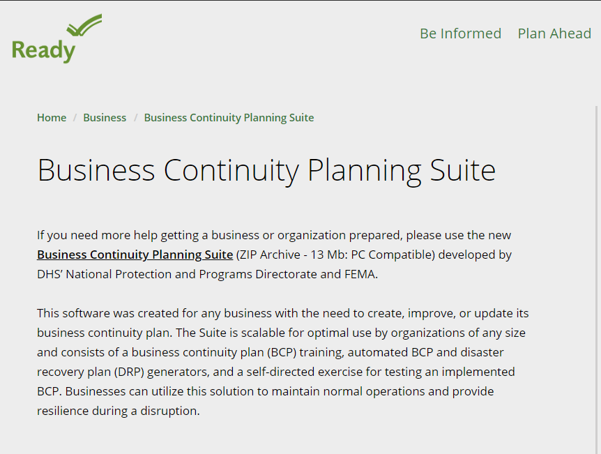 Business Continuity Planning Suite Screenshot