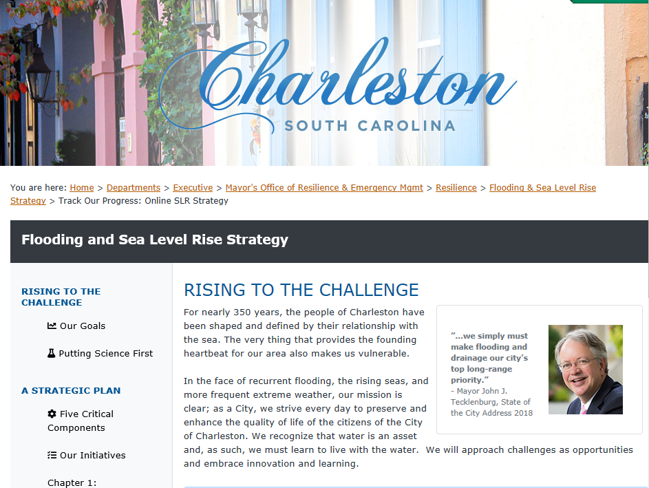 Screenshot of City of Charleston Flooding and Sea Level Rise Strategy