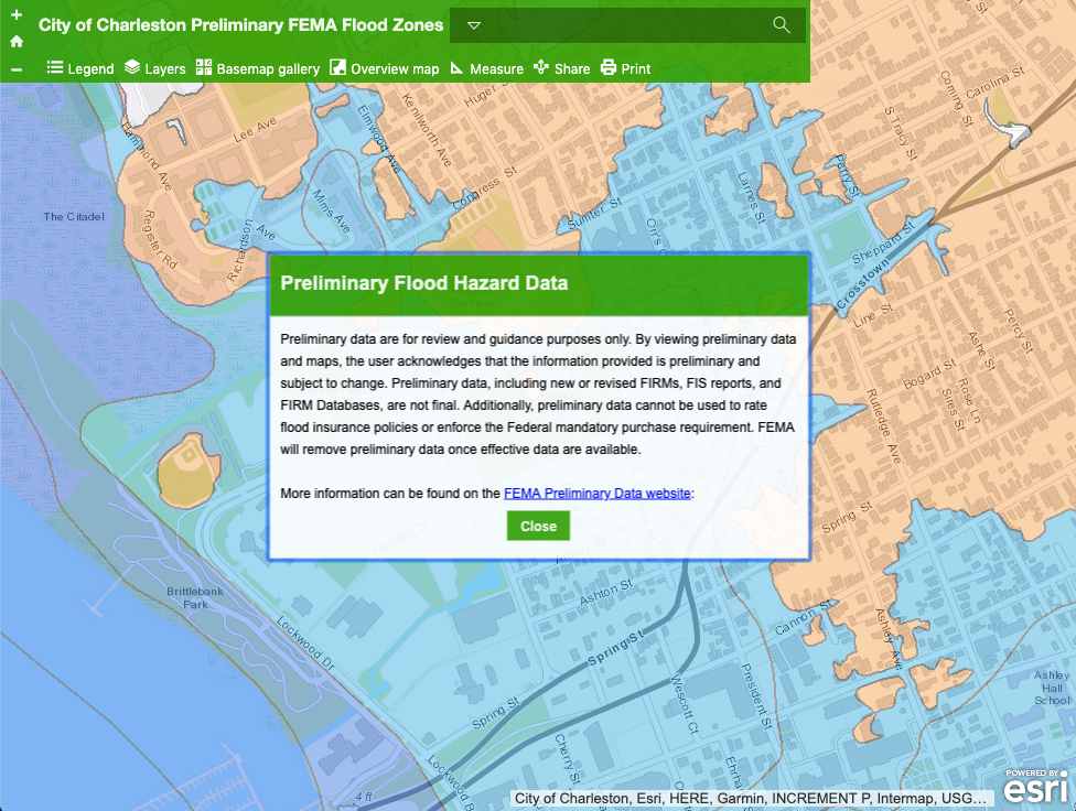 Screenshot of City of Charleston Preliminary FEMA Flood Zone Maps