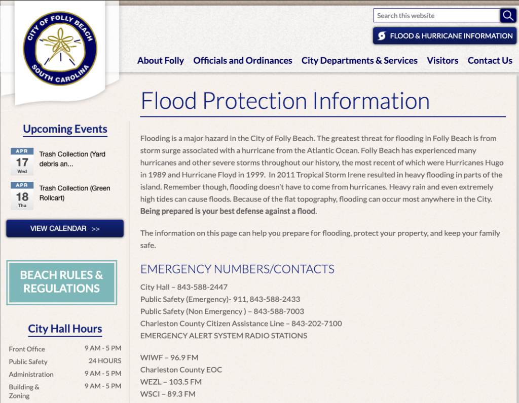 Screenshot of Folly Flood Protection Information