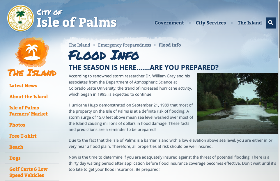 Screenshot of Isle of Palms Flood Info