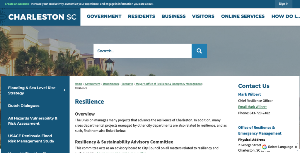 Screenshot of City of Charleston Resilience