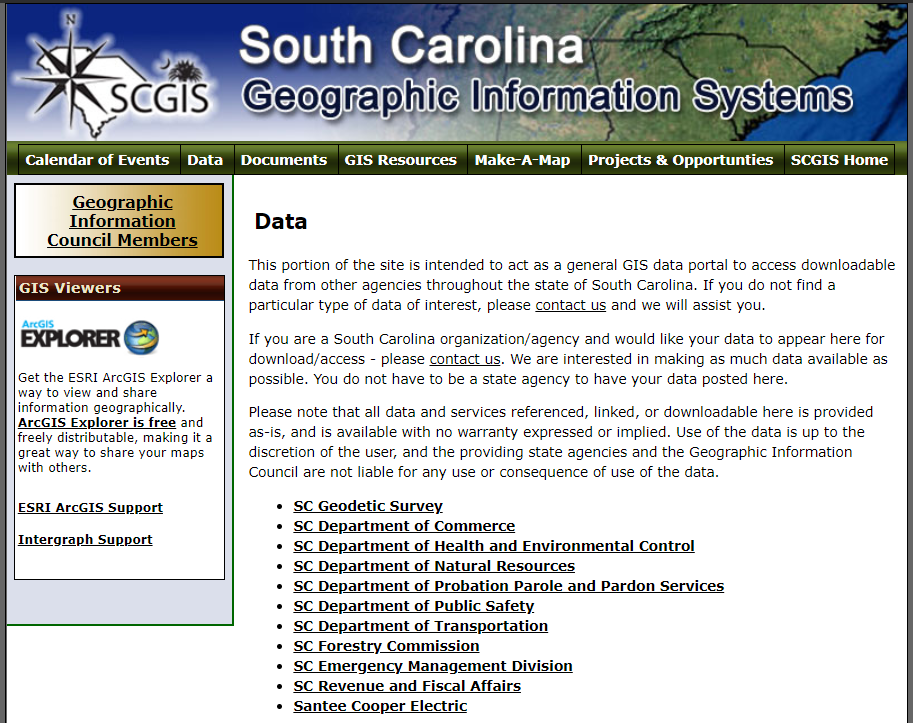 Screenshot for South Carolina Geographic Information Systems