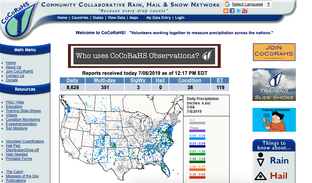 Community Collaboration Rain, Hail, & Snow Network Website Screenshot